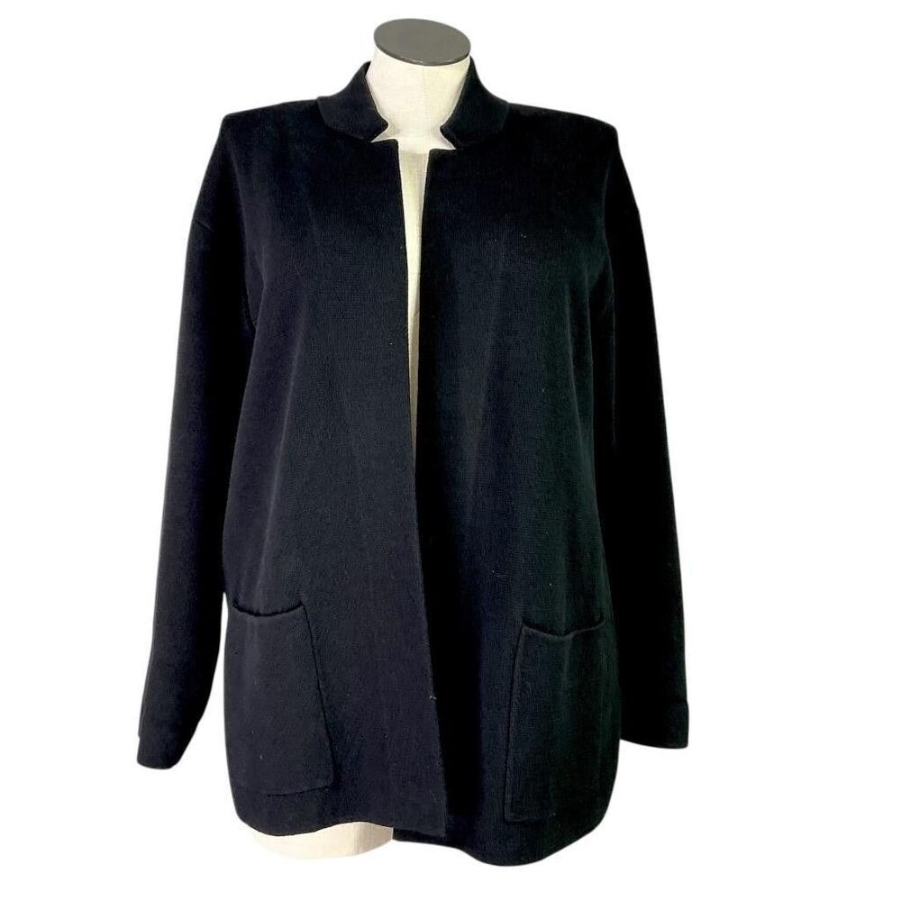 Talbots Sweater Open Blazer Womens XLP Black Cotton Modal Notch Collar Pockets